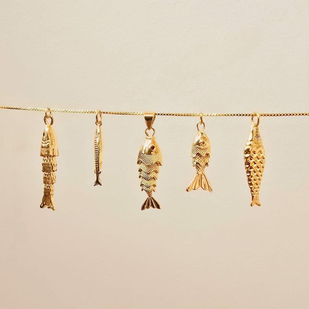 Cadena de rodio dijes de pez