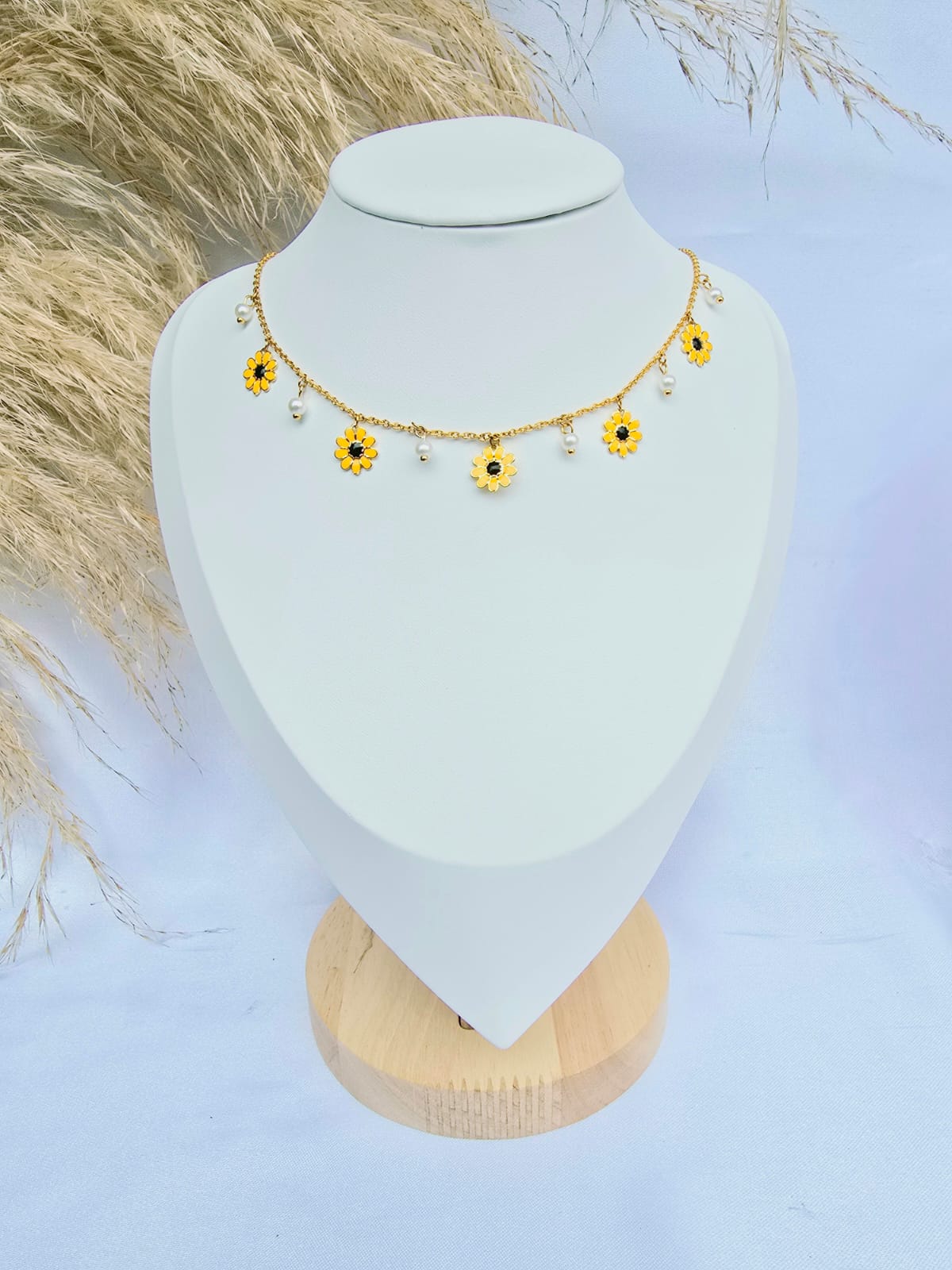 Gargantilla acero flor colgante con perlas