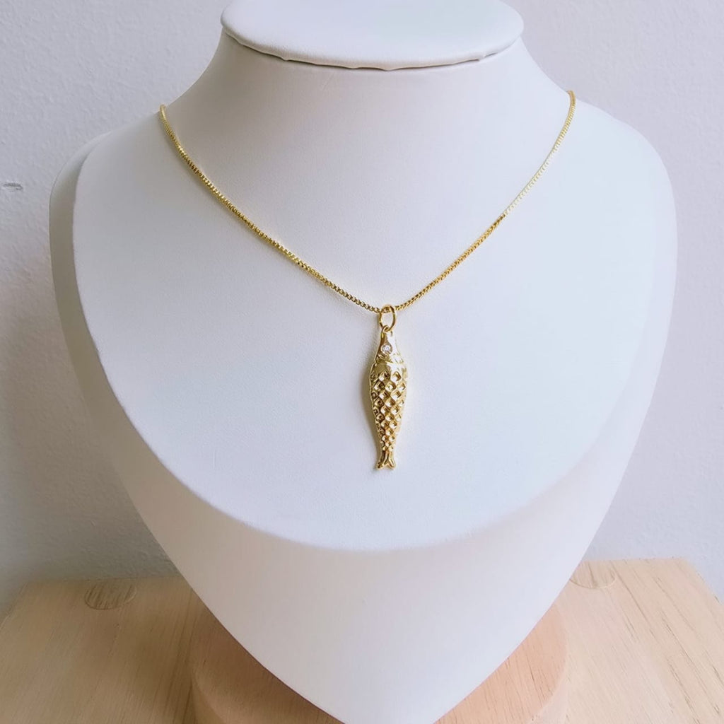 Cadena de rodio dijes de pez