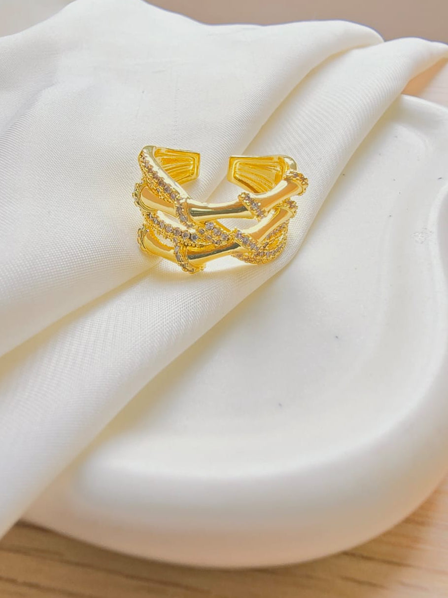 Anillo doble ondas con brillos